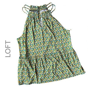 LOFT OUTLET | NWOT | SLEEVELESS HALTER NECK TOP DITZY FLORAL PRINT | EXTRA SMALL